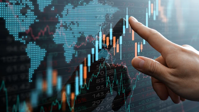 Graph and chart showing data of world financial market