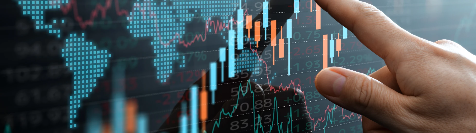 Graph and chart showing data of world financial market