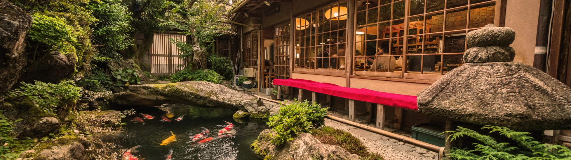 Japanese garden with koi carp