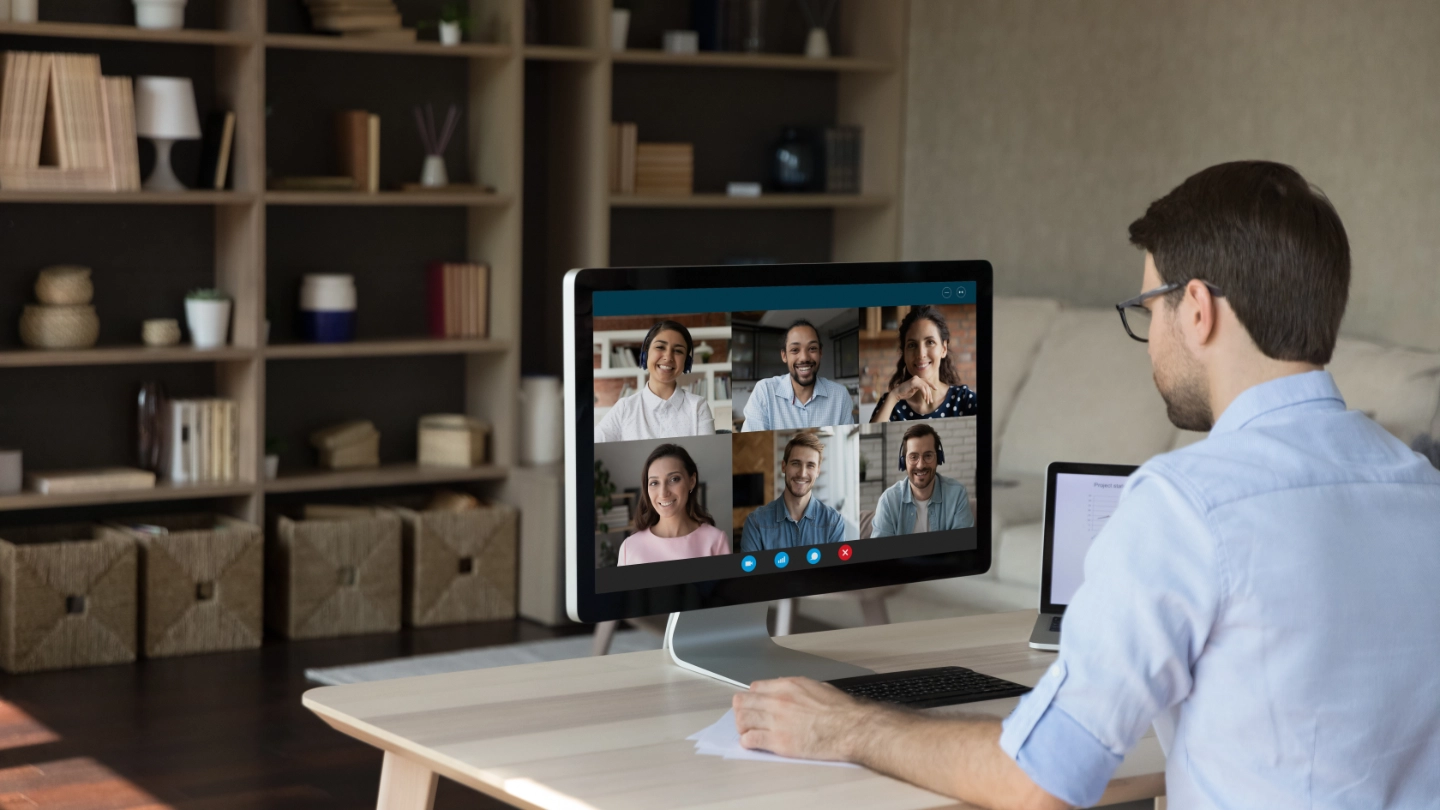 man participating in a video conference