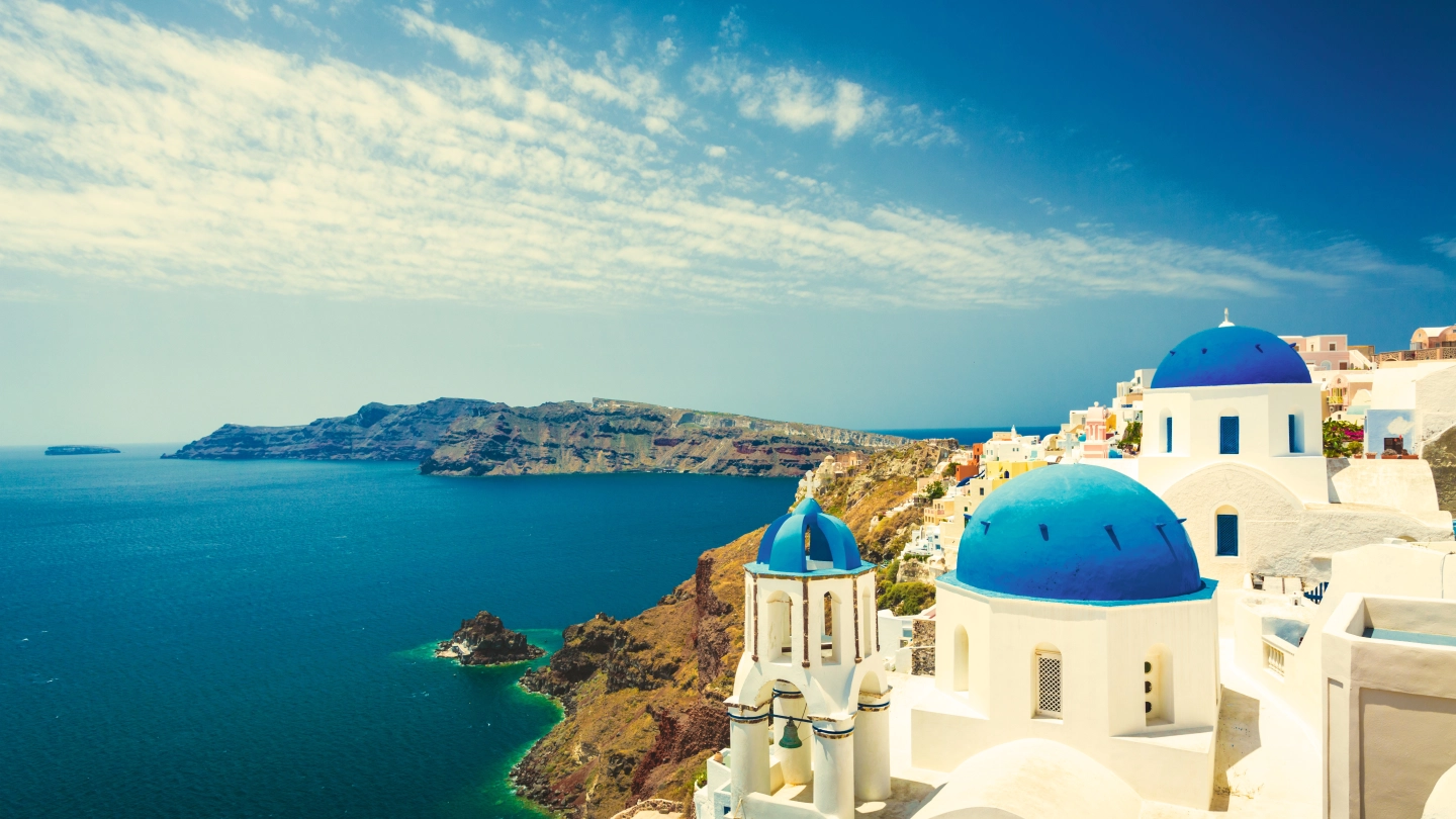 Santorini and Aegean See in Greece image