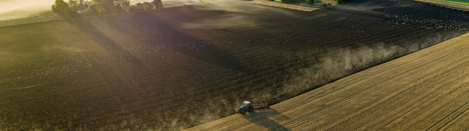 Tractor ploughing a rural field