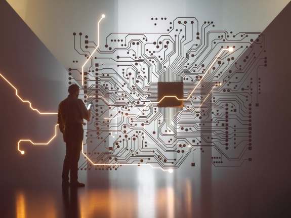 ICT worker with circuit board 