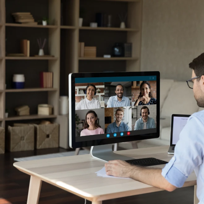 man participating in a video conference